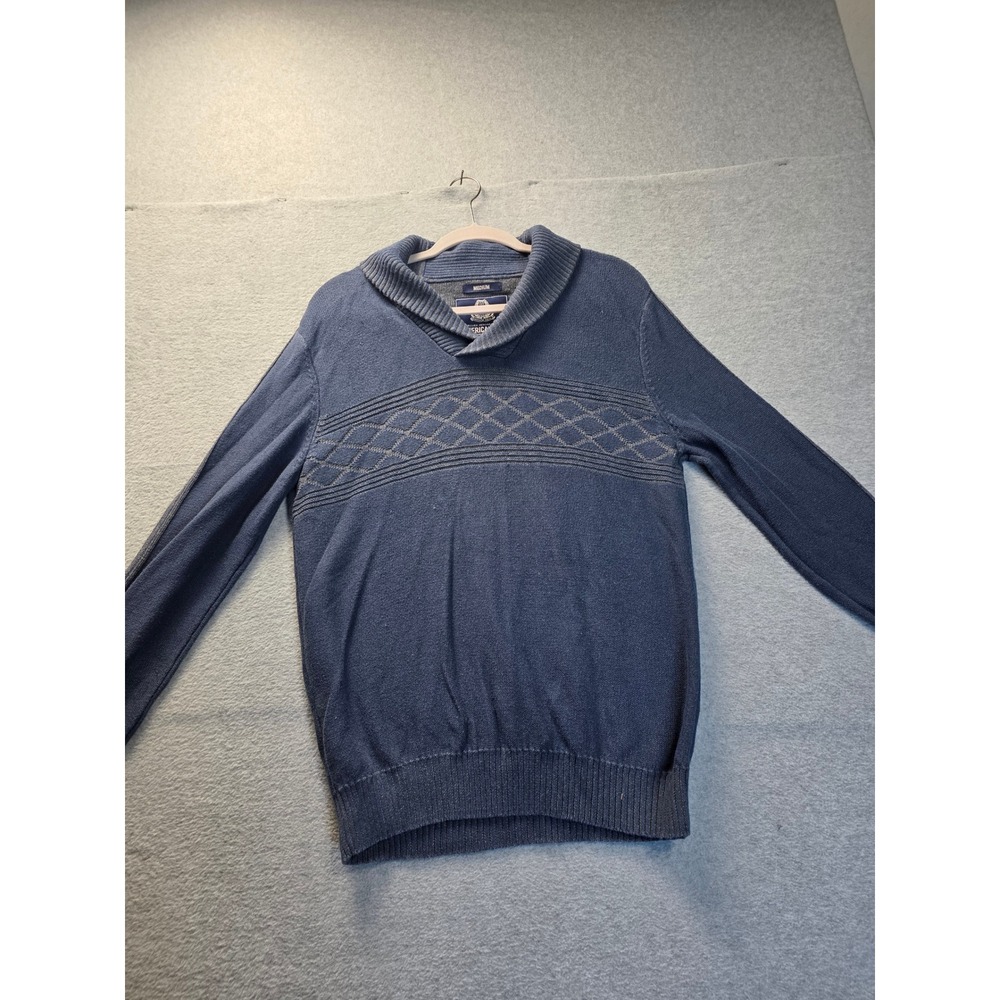 American Rag Cie Blue Cotton Shawl Collar Diamond‎ Knit Sweater Mens Medium